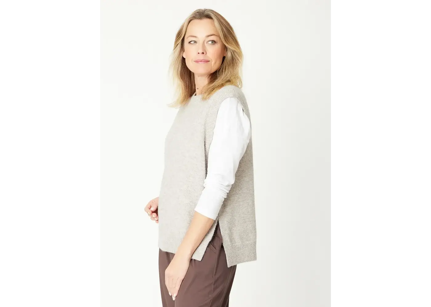 Luna Sky Tabard Recycled Yarn Vest - Oatmeal