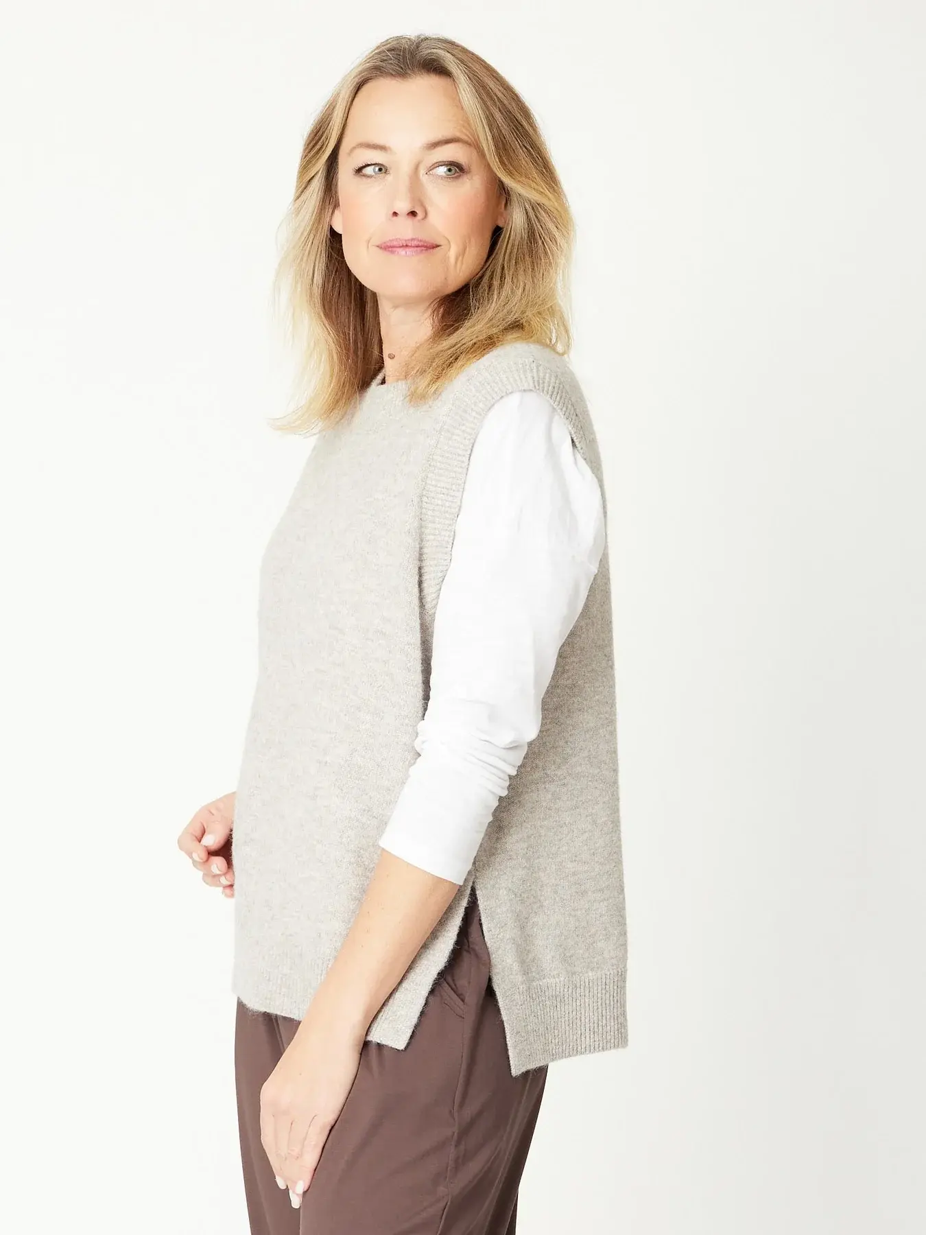 Luna Sky Tabard Recycled Yarn Vest - Oatmeal