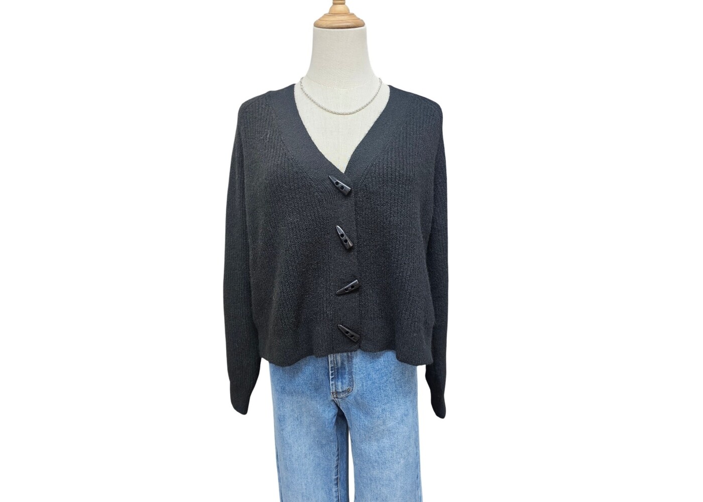 Luna Sky Recycled Soft Yarn Cardigan - Black