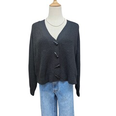 Luna Sky Recycled Soft Yarn Cardigan - Black