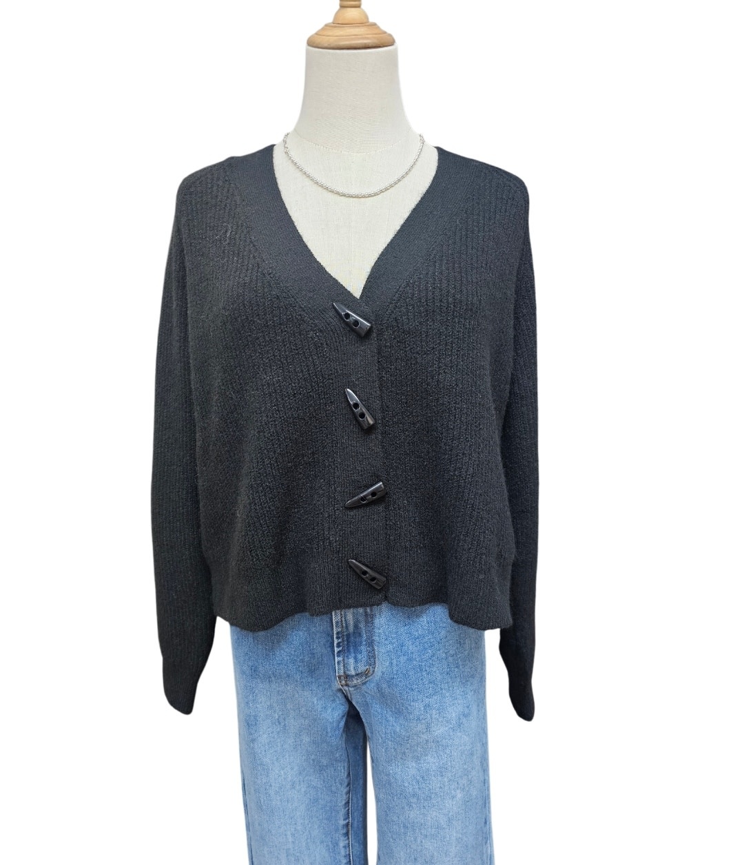 Luna Sky Recycled Soft Yarn Cardigan - Black