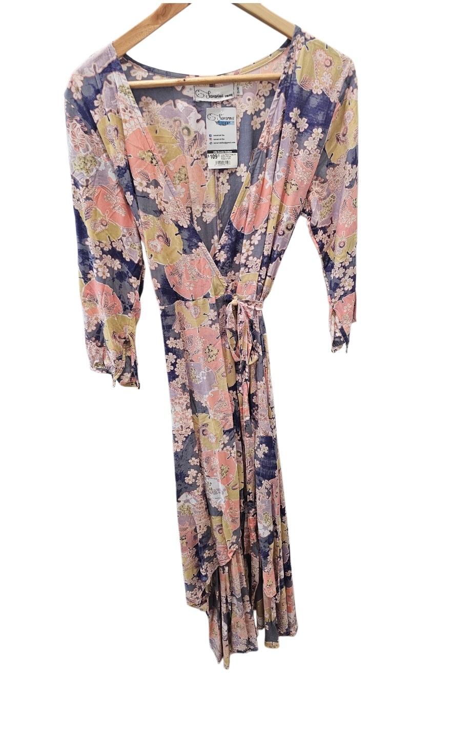 Savarna Tribe Long Wrap Dress 3/4 Sleeve