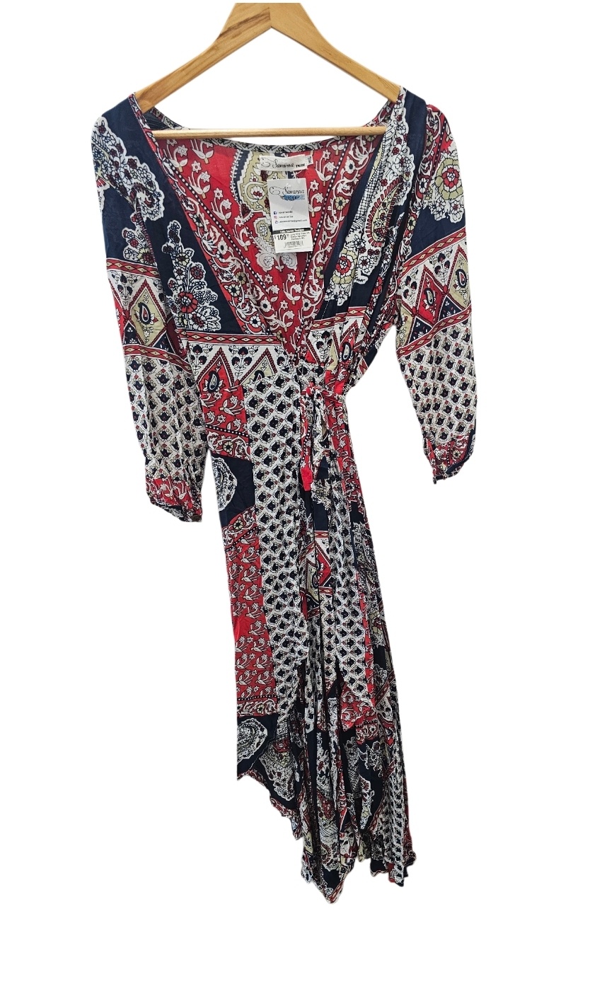Savarna Tribe Long Wrap Dress 3/4 Sleeve