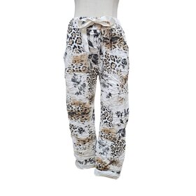 Vera May Leopard Italian Pants - White -Size L/XL 14-16