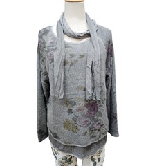 Vera May Floral 2 in 1 Top - Grey - Size L/XL 14-18