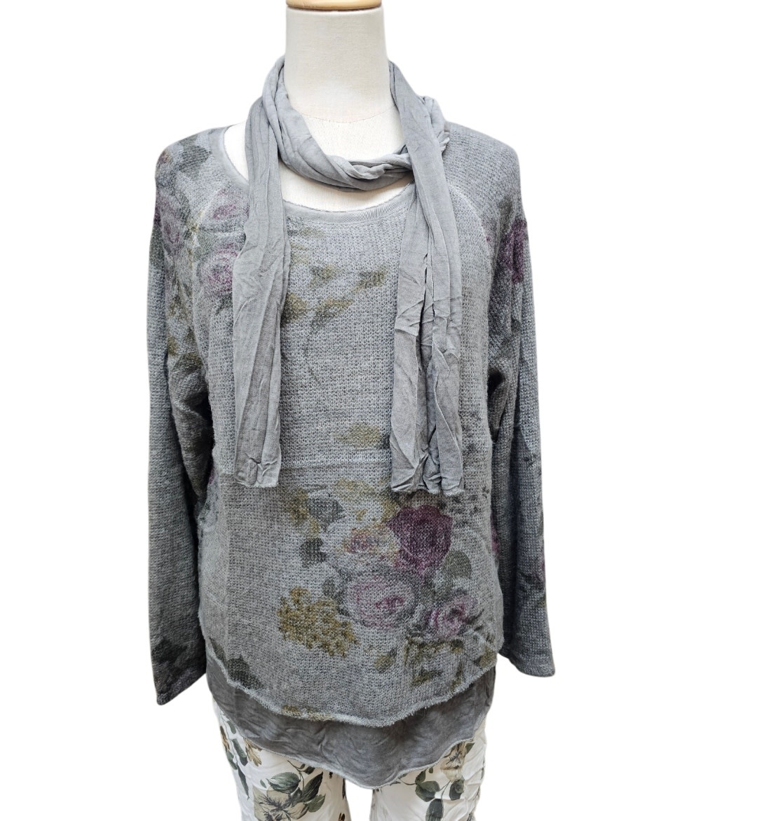 Vera May Floral 2 in 1 Top - Grey
