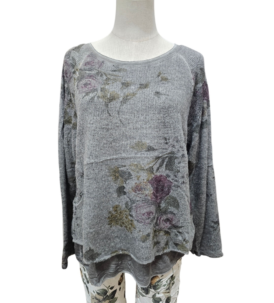 Vera May Floral 2 in 1 Top - Grey
