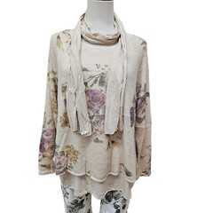 Vera May Floral 2 in 1 Top - Beige Size L/XL 14-18