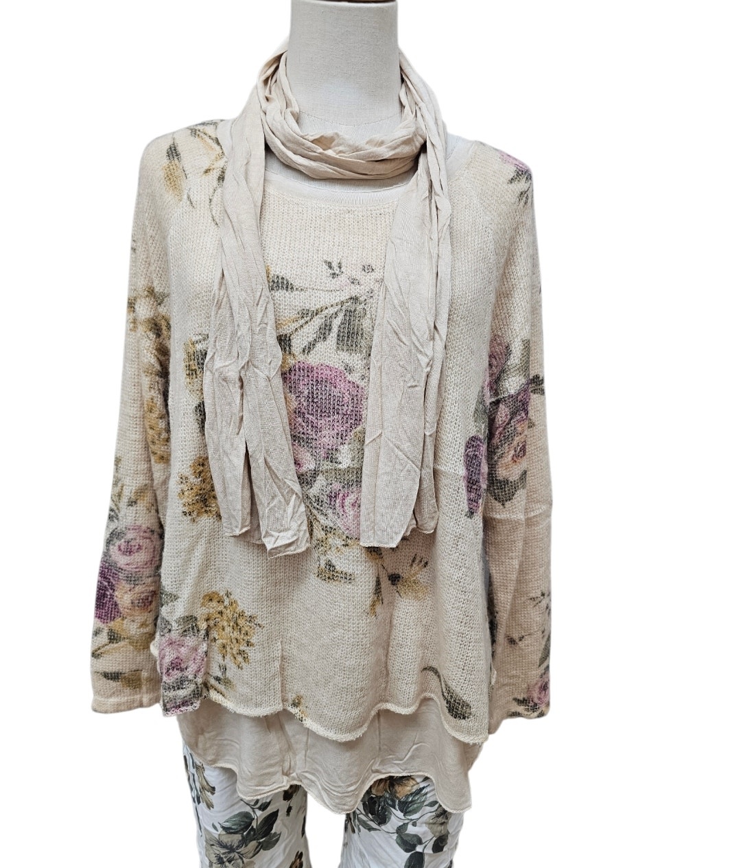 Vera May Floral 2 in 1 Top - Beige
