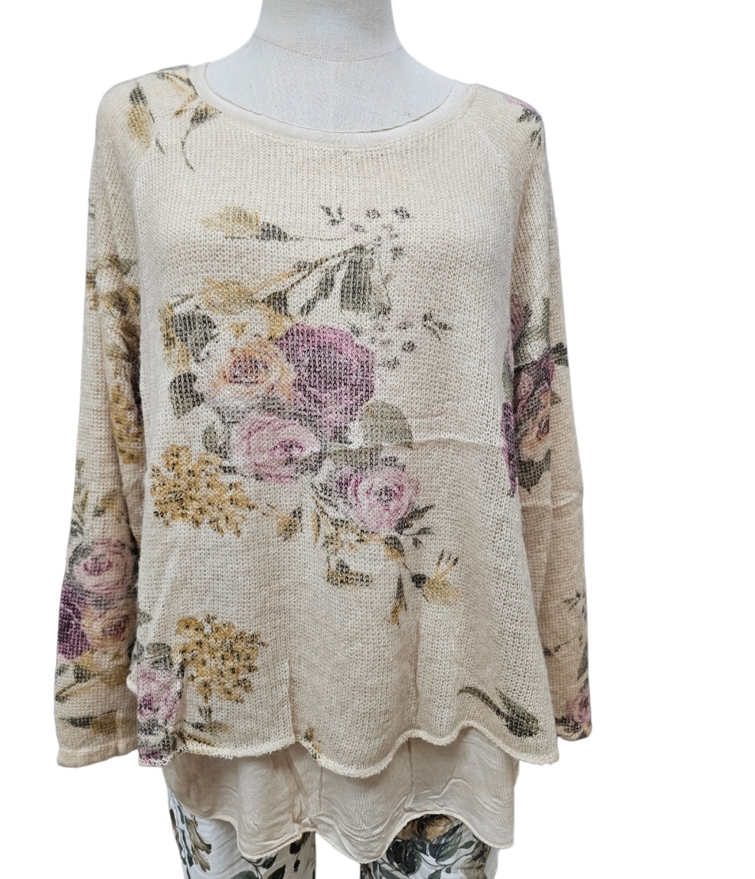 Vera May Floral 2 in 1 Top - Beige