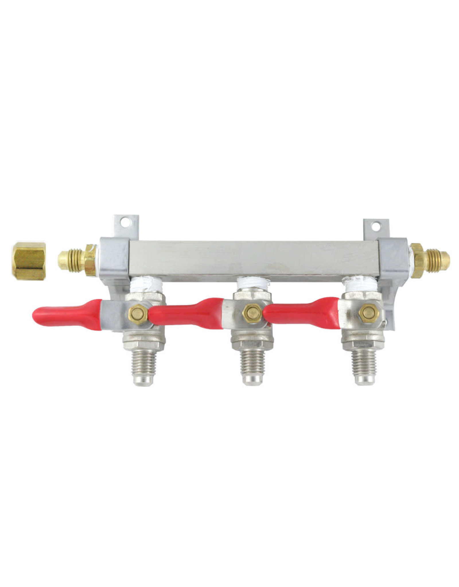 3 line Brass manifold 1/4" MFL CO2 distribution w/ check valve