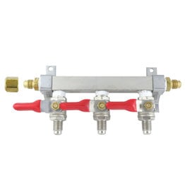 3 line Brass manifold 1/4" MFL CO2 distribution w/ check valve