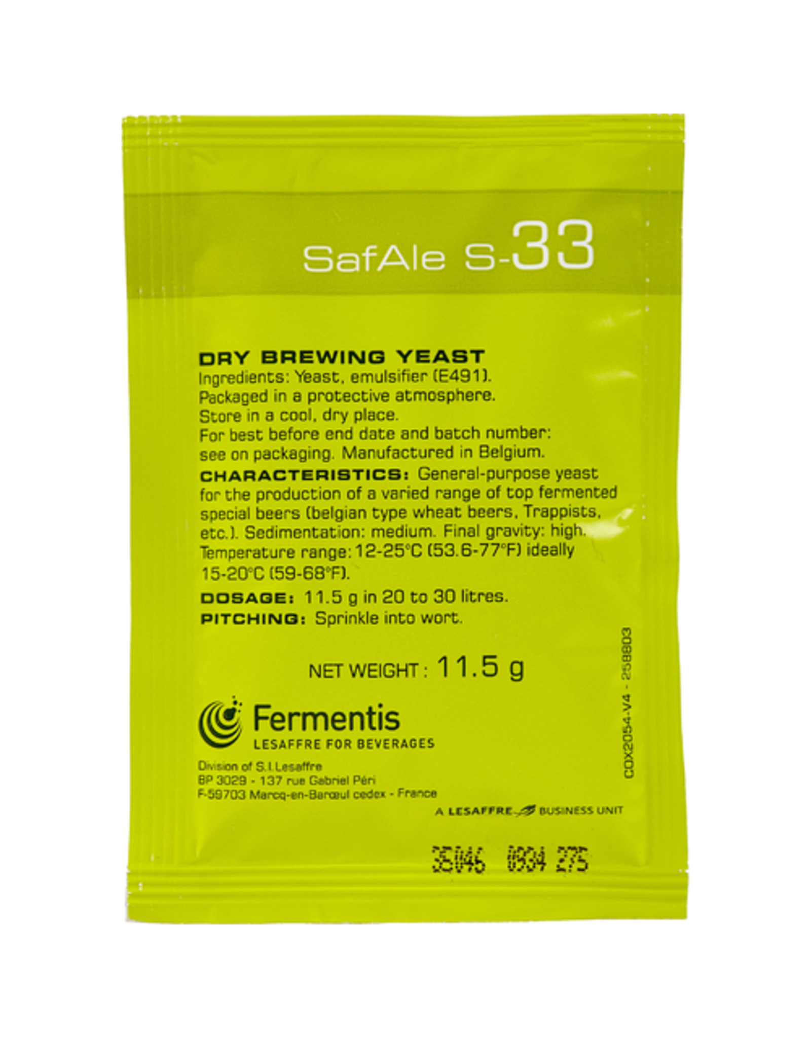 Fermentis SAFALE S 33 yeast