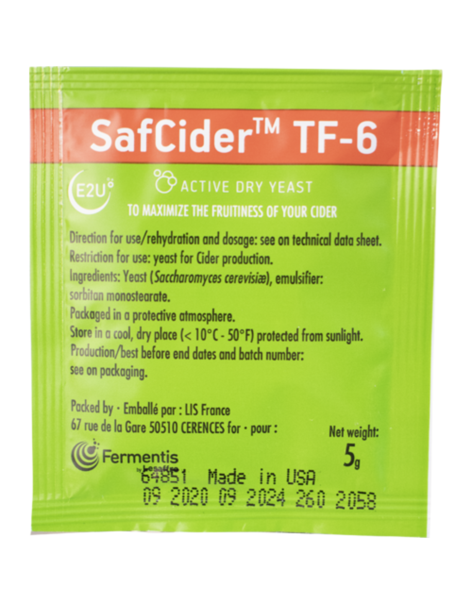 Fermentis SafCider  dry yeast TF-6 5g cider yeast