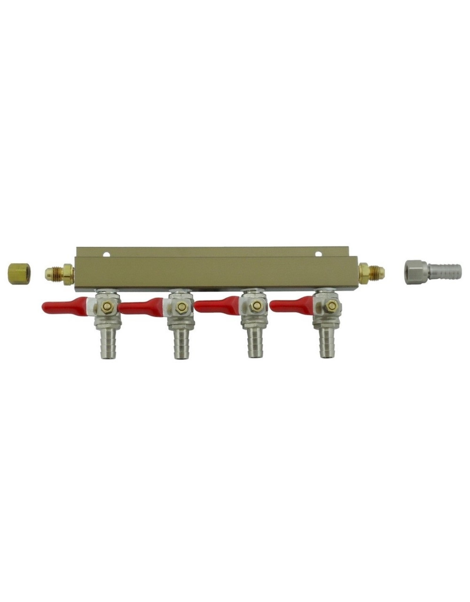 4 line manifold 3/8" barb CO2 distribution w/ check valve