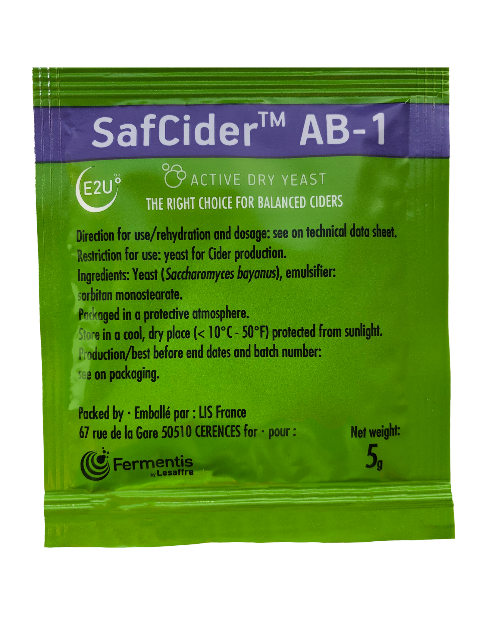 Fermentis SafCider  dry yeast AB-1 5g cider yeast