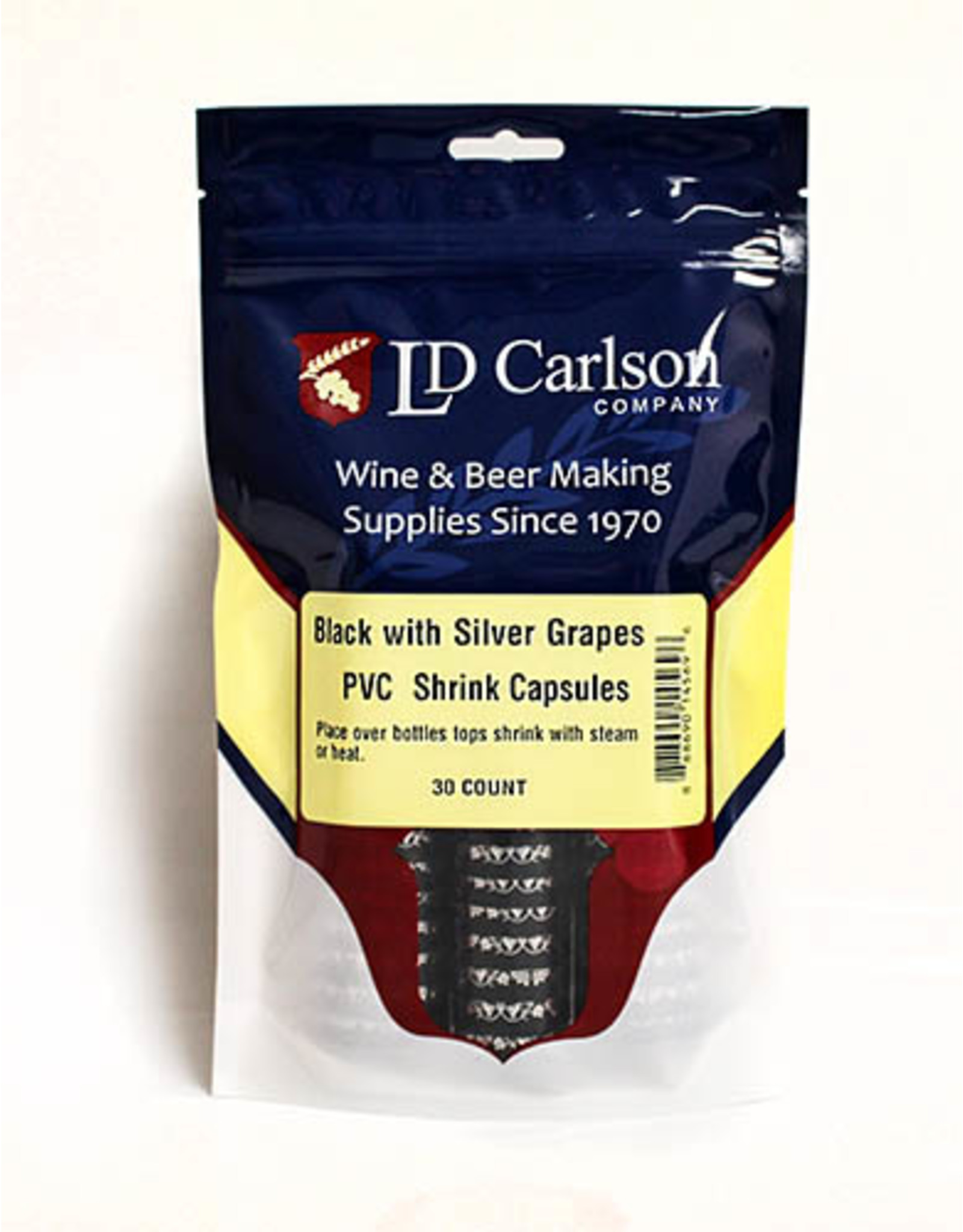 Wine Shrink Sleeves Black w/ Silver Grapes 30 ct