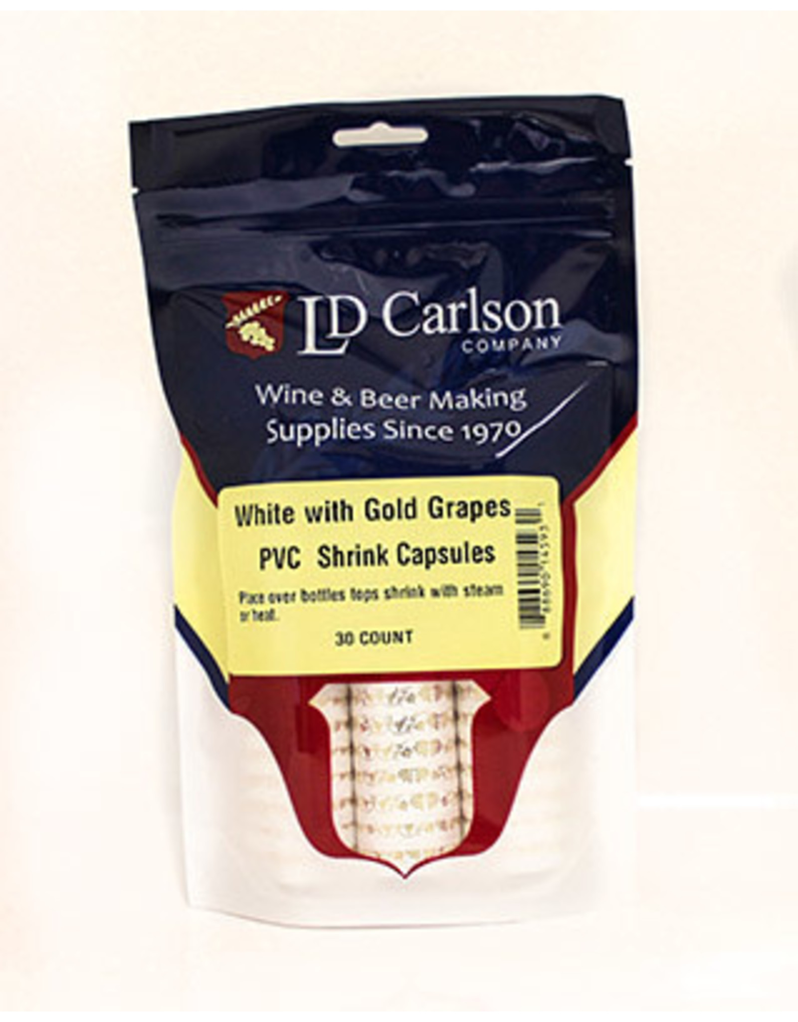 Wine Shrink Sleeves White w/ Gold Grapes 30 ct