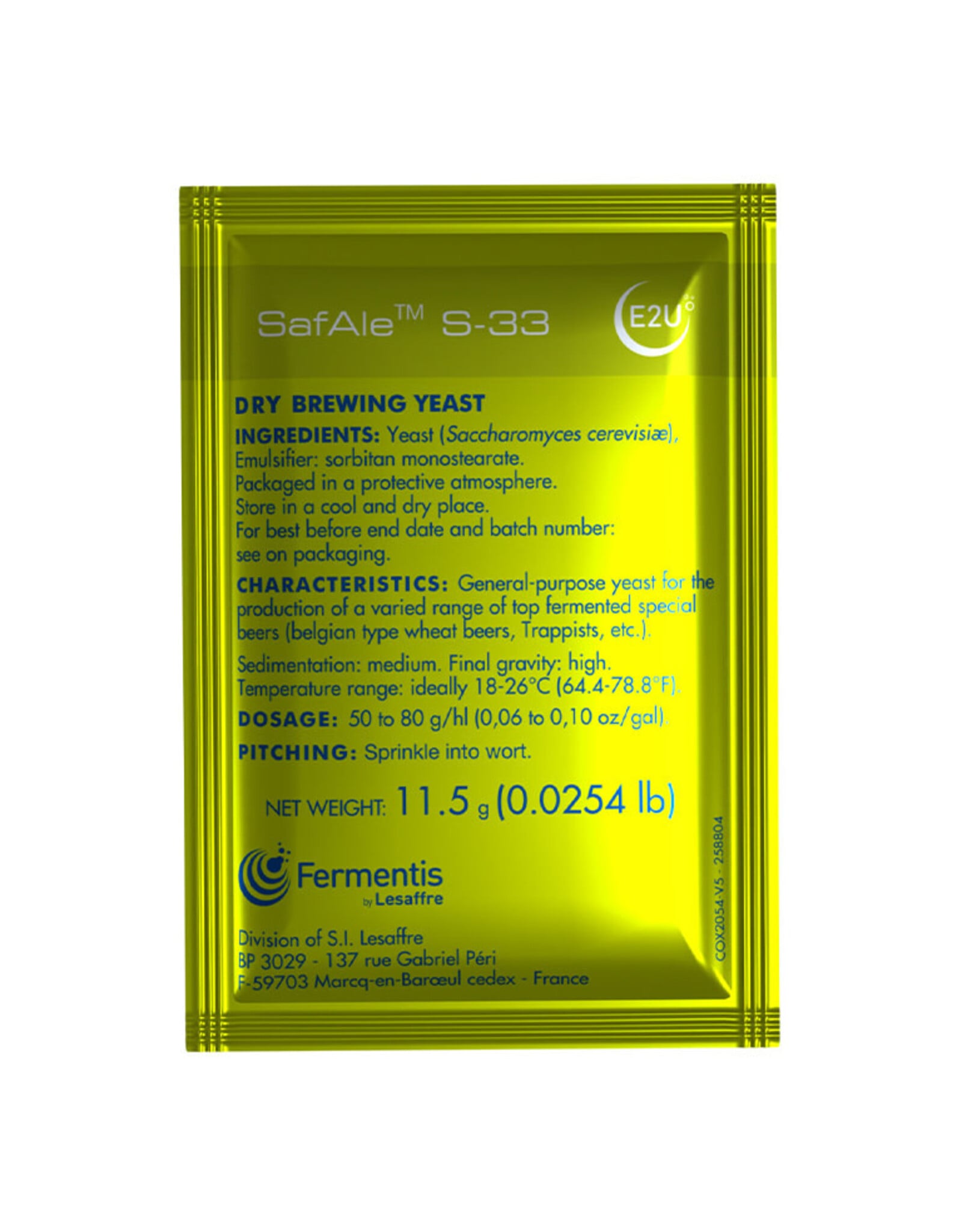 Fermentis FERMENTIS SAFALE S-33 DRY BREWING YEAST 11.5 G