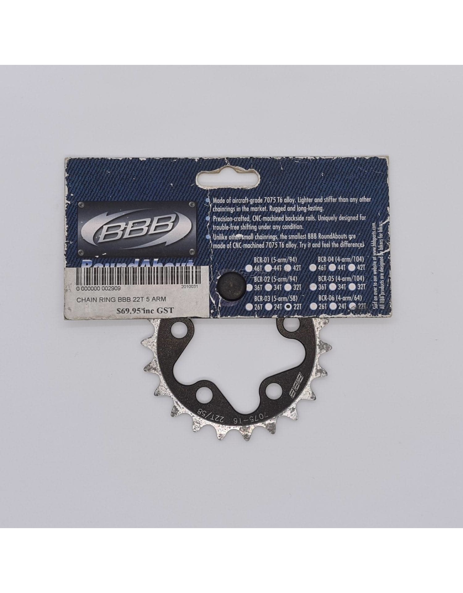 BBB CLEARANCE CHAIN RING 22T/58 5 ARM
