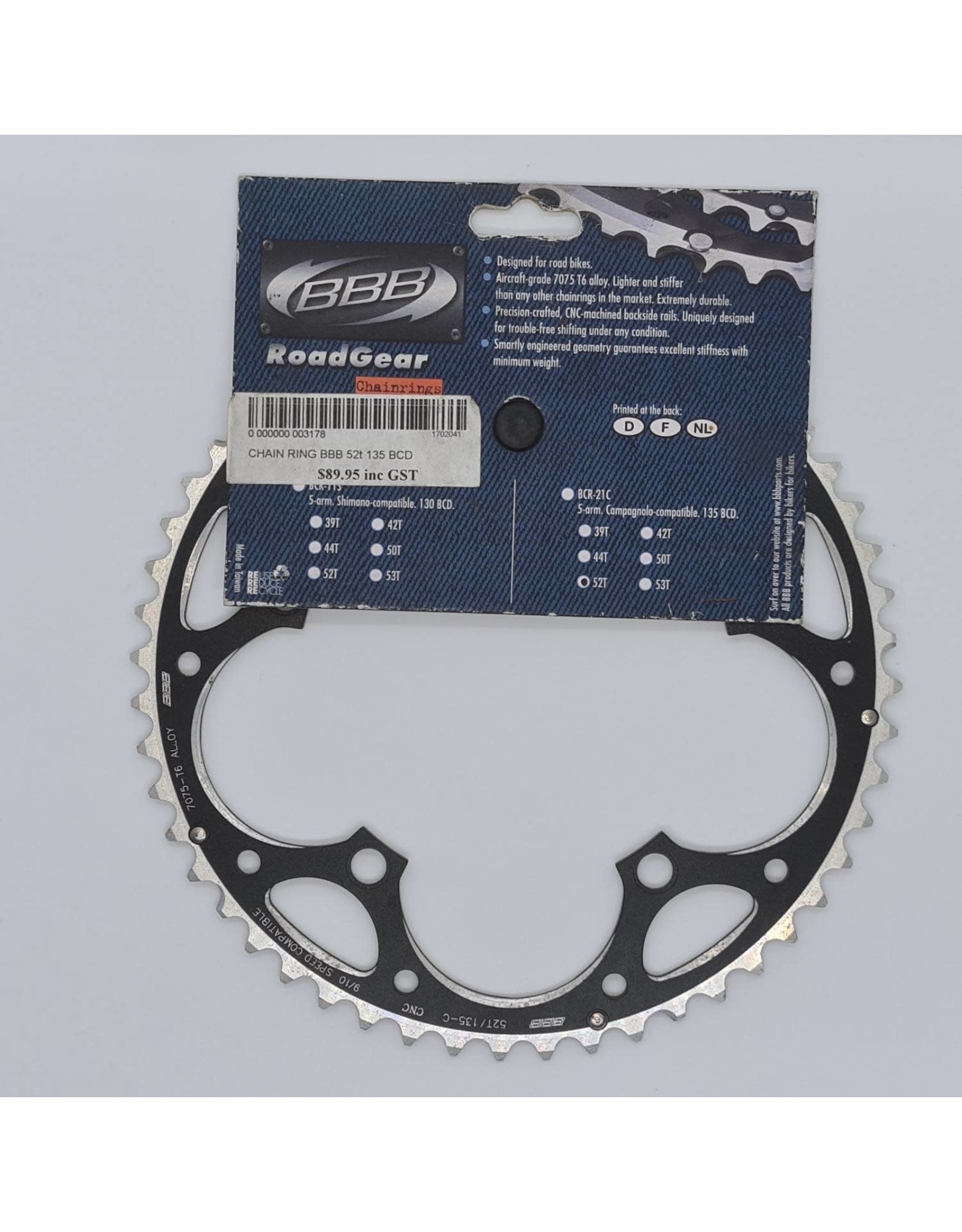 BBB CLEARANCE ROADGEAR CHAIN RING 52T 135BCD