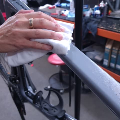 Wiping down bike frame