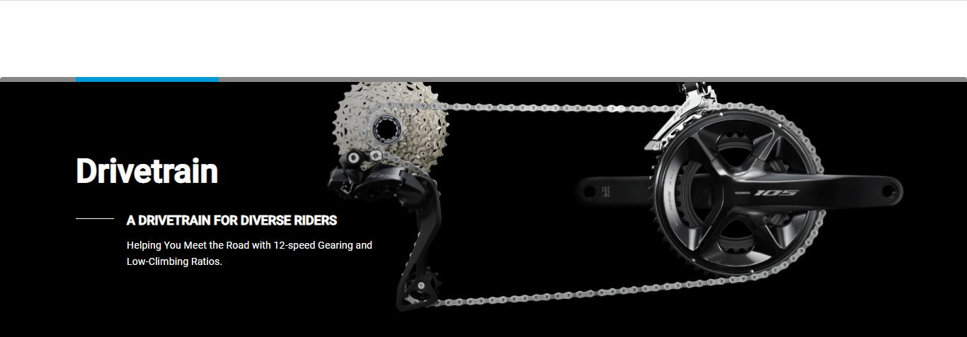 Drivetrain: A drivetrain for diverse riders. Helping you meet the road with 12-speed gearing and low-climbing ratios.