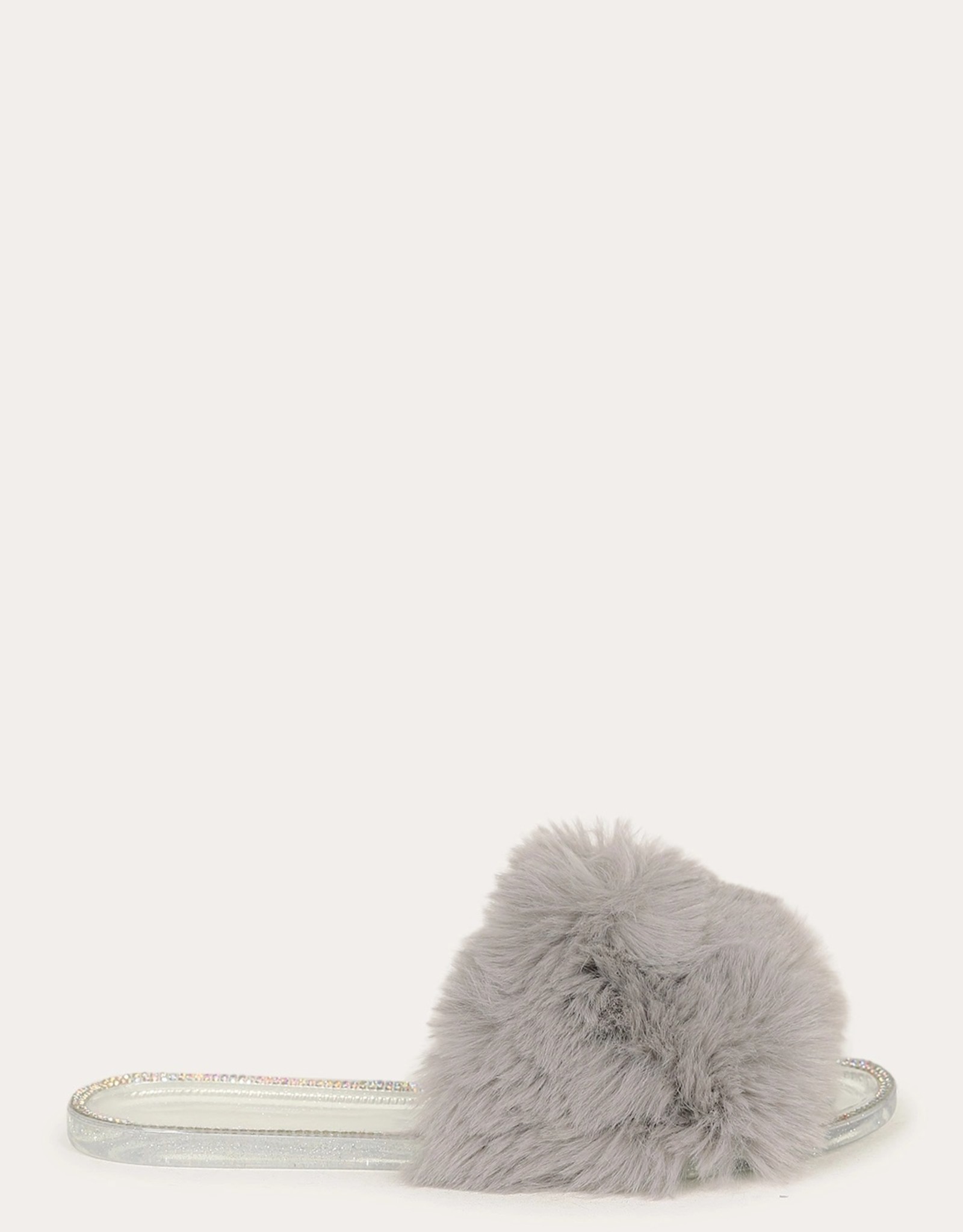 So Fancy Crystal Trim Fur Sandals