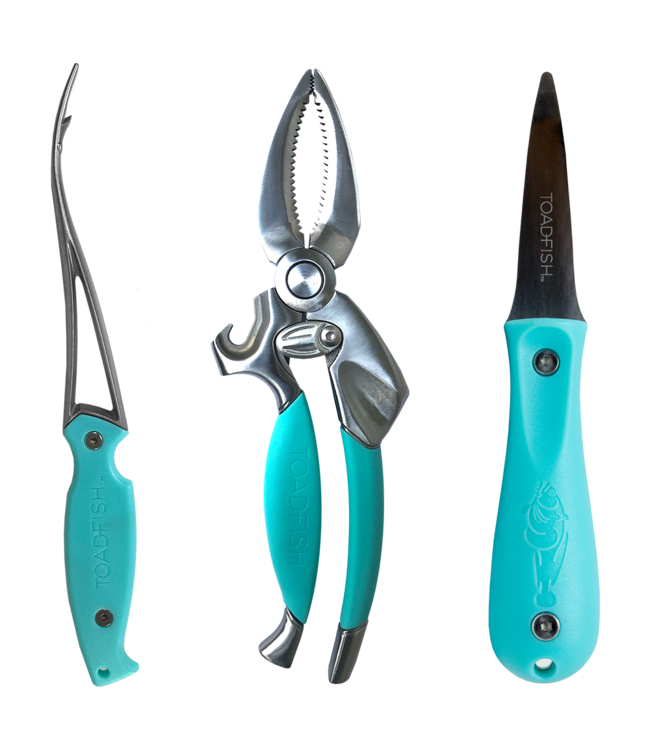 Toadfish Toadfish Coastal Kitchen Collection Frogmore Shrimp Cleaner + Crab Cutter + Oyster Knife Teal Handle