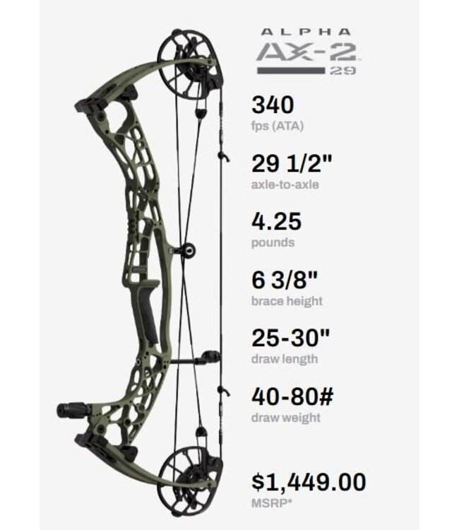 Hoyt Hoyt 2025 Alpha AX-2  29 Bottomland RH 70 26.25 - 27