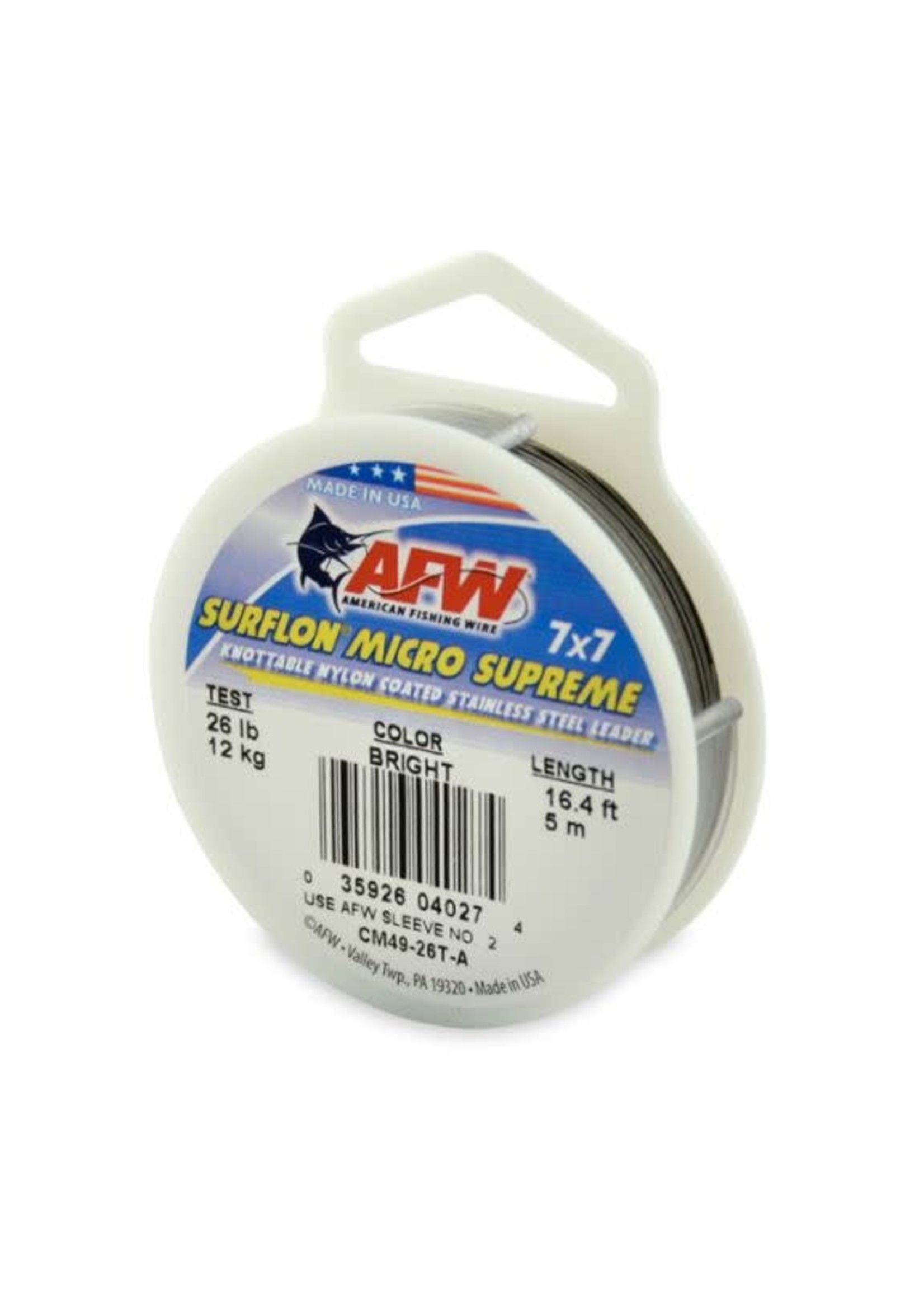 AFW Surflon Micro Supreme 7x7 Steel Leader Wire - 26# 16' Bright Nylon