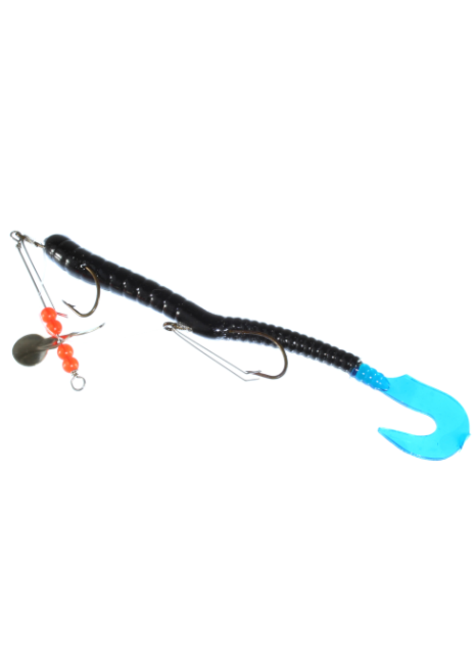 Creme Pre-Rigged Curl 6" Black with Blue Tail