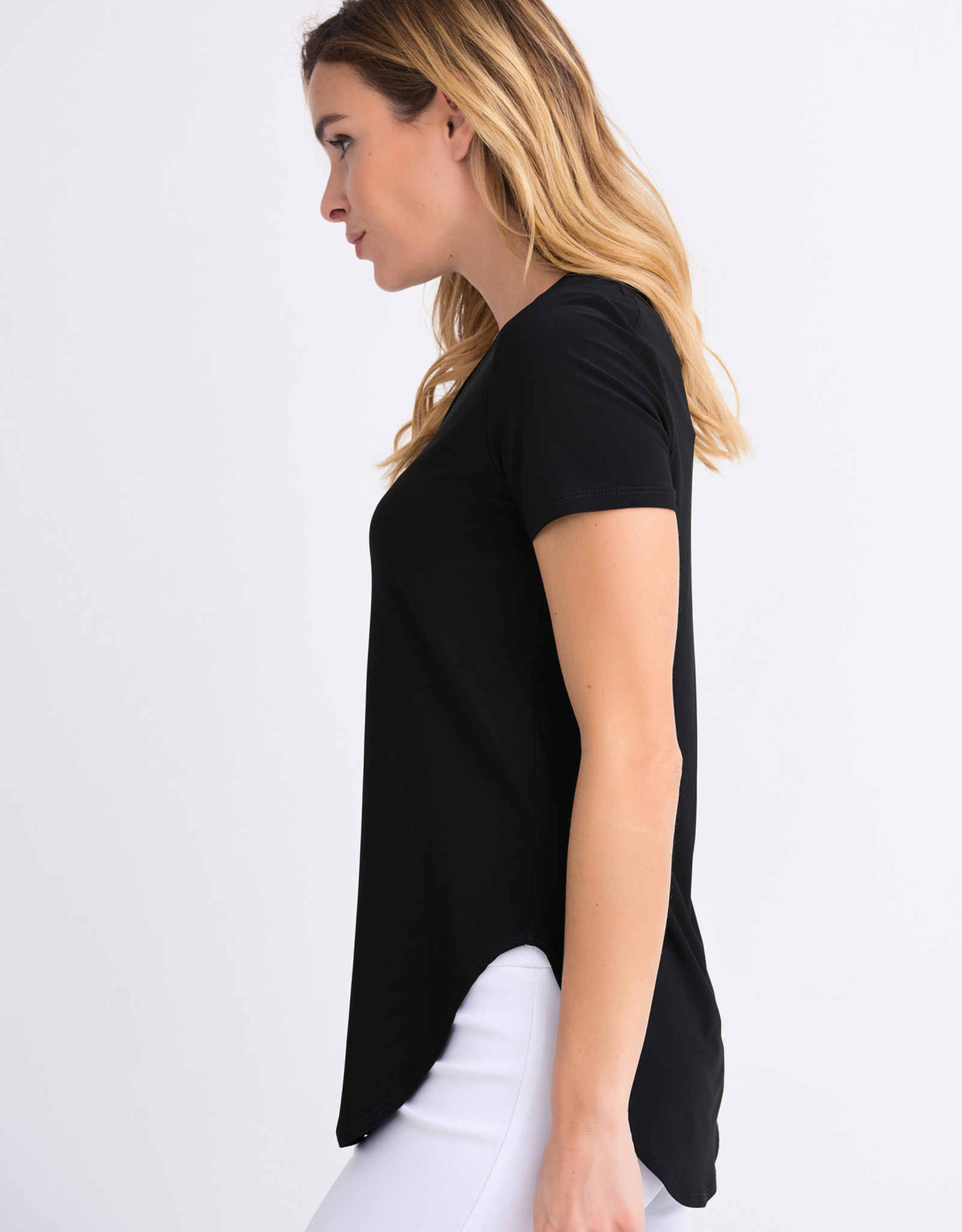 Joseph Ribkoff Solid Black T-Shirt w/Scoop Hem