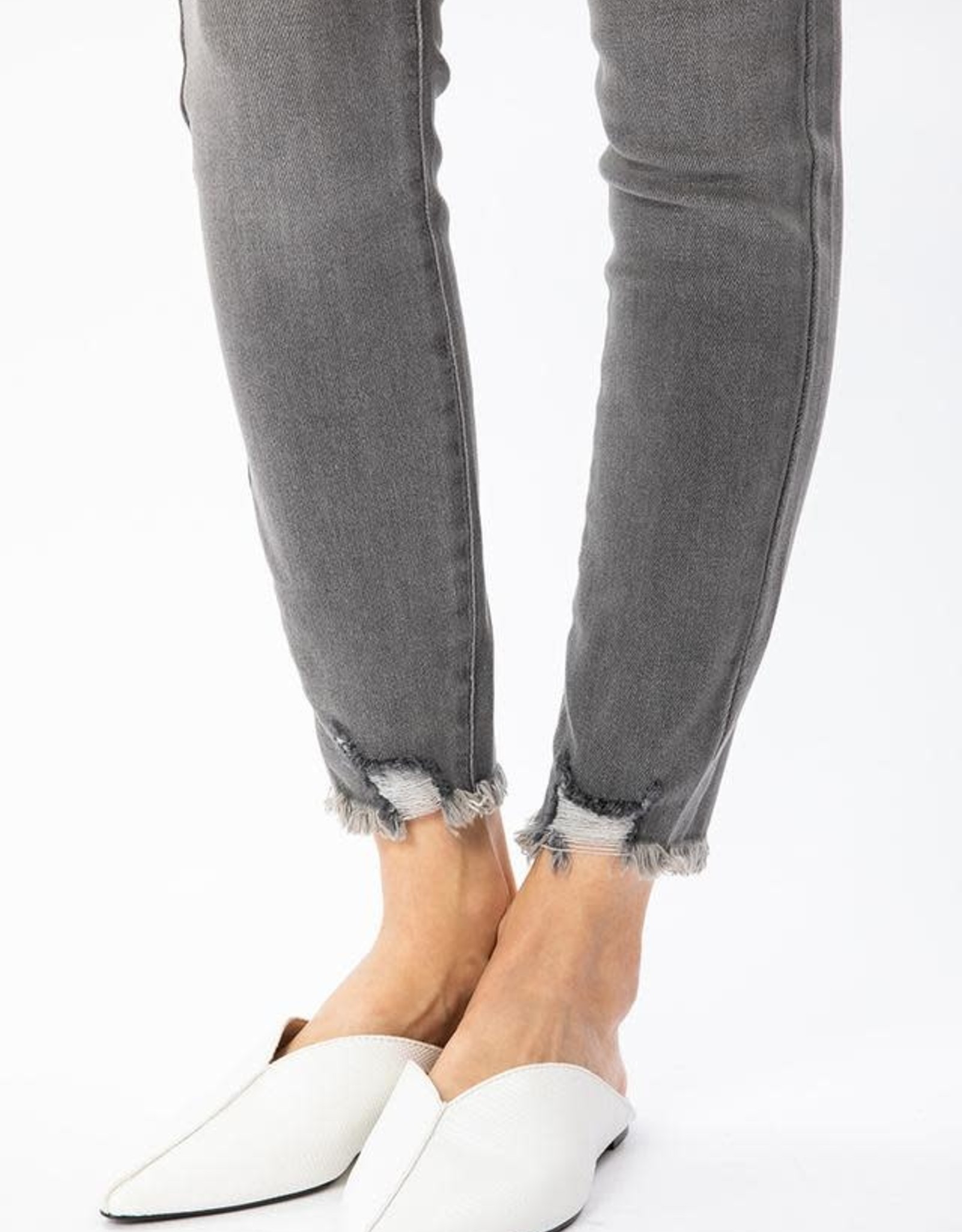 Kancan Grey High Rise Destructed Hem Ankle Skinny Jean