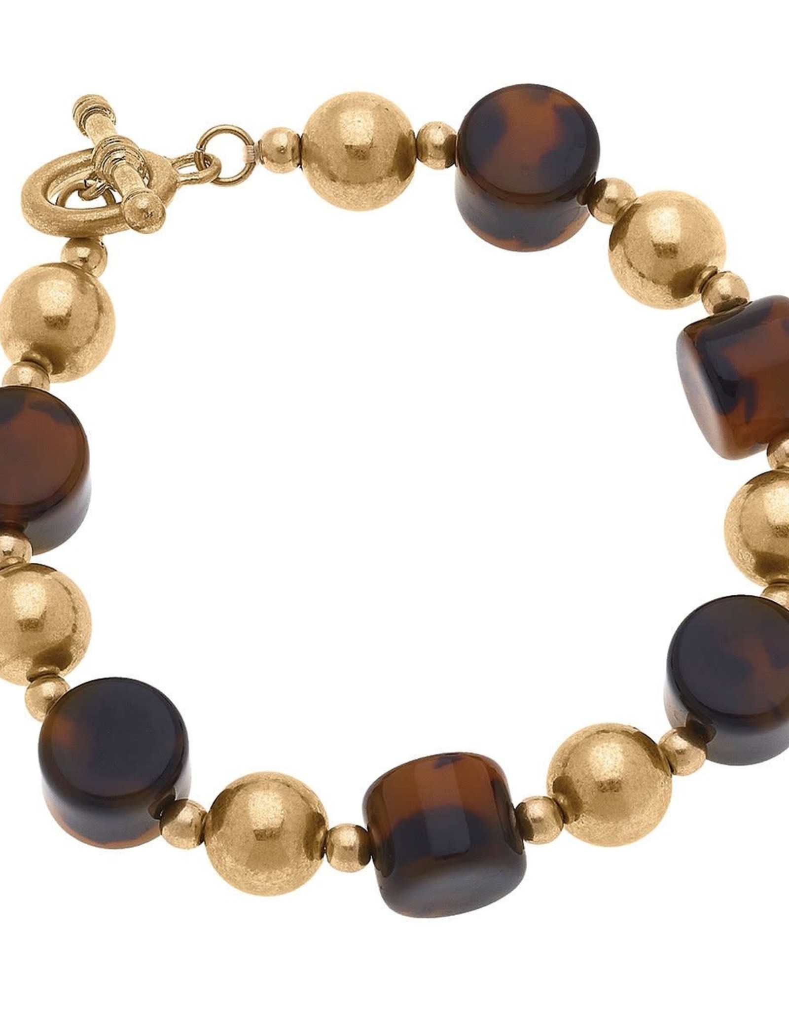 - Resin & Ball Bead T-Bar Bracelet in Tortoise