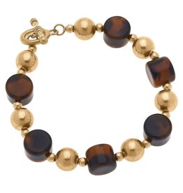 - Resin & Ball Bead T-Bar Bracelet in Tortoise