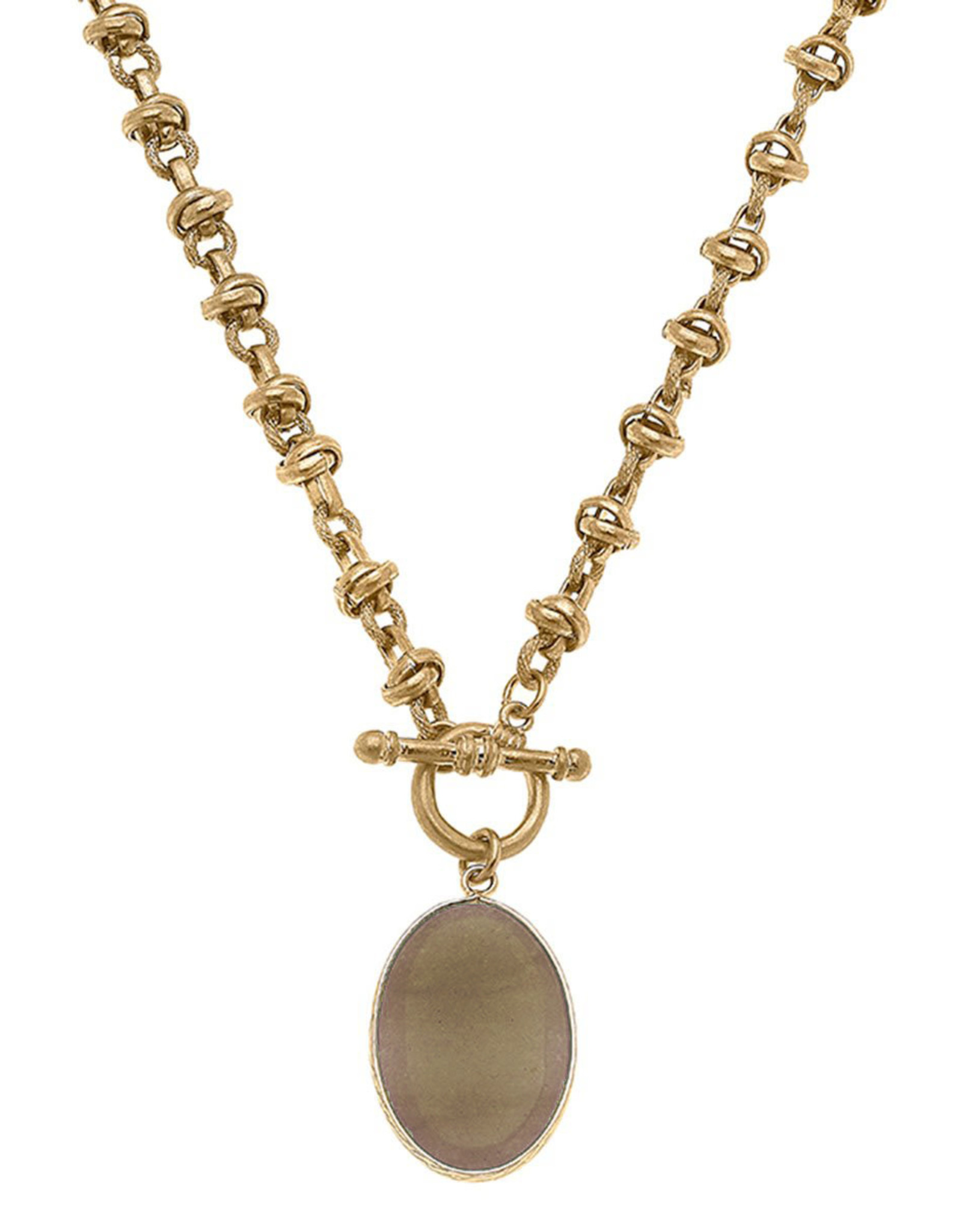 - Gold Gemstone Pendant T-Bar Short Necklace