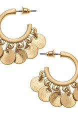 - Gold Disc Charm Hoop Earrings