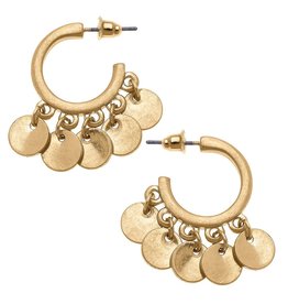 - Gold Disc Charm Hoop Earrings