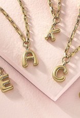 - "M" Gold Bubble Letter Initial Necklace