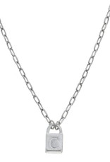 - "C" Silver Padlock Initial Necklace