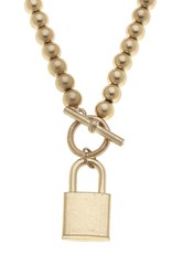 - Gold Padlock T-Bar Short Necklace