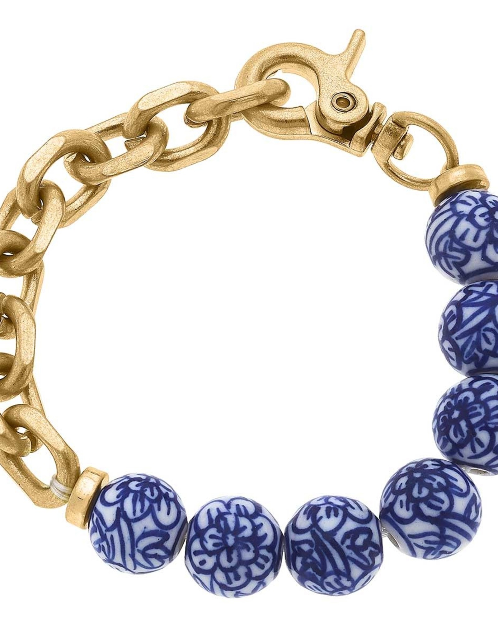 - Blue/White Bead & Chunky Chain Bracelet