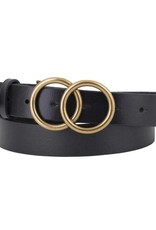 - Black Double Circle Buckle Leather Belt