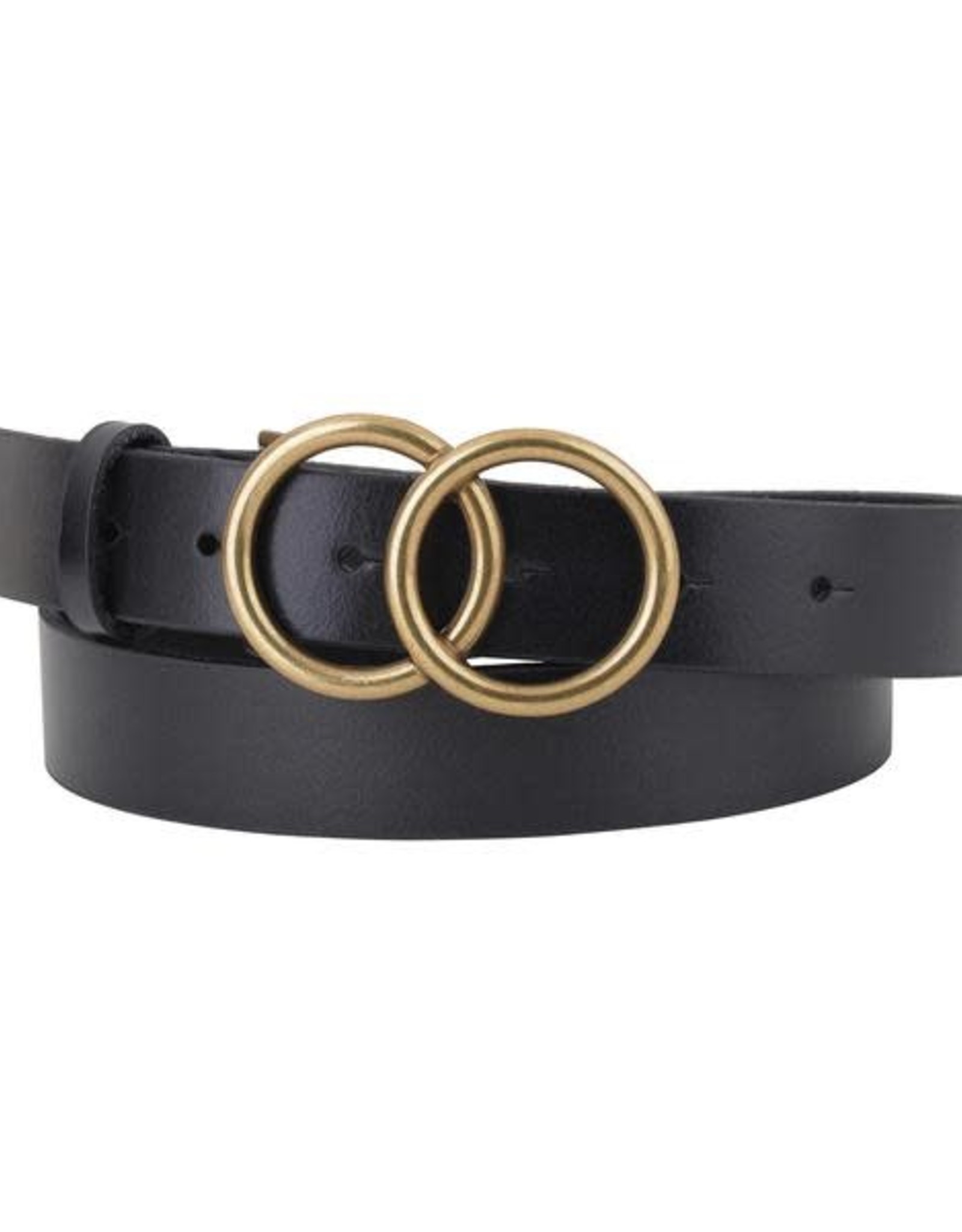 - Black Double Circle Buckle Leather Belt