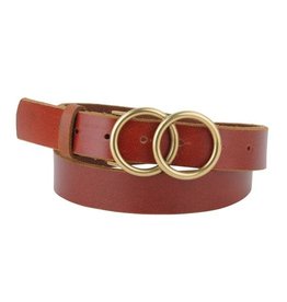 - Cognac Double Circle Buckle Leather Belt