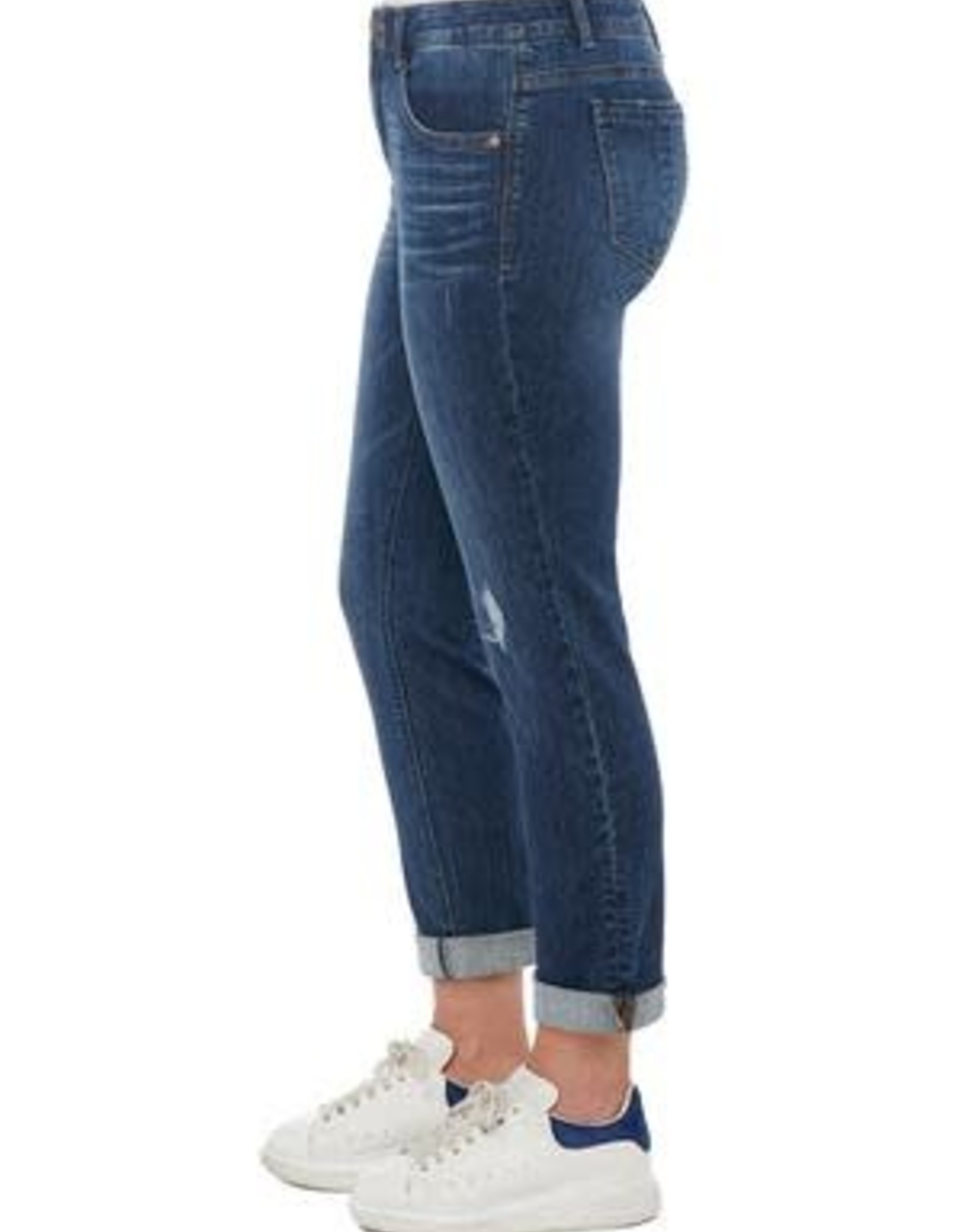 Democracy Medium Wash Cuffed Distressed Girlfriend Jeans