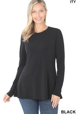 - Black Long Sleeve Round Neck A-Line Top