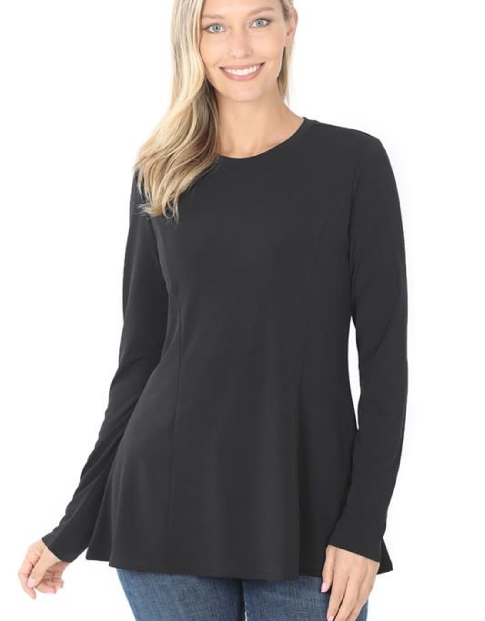 - Black Long Sleeve Round Neck A-Line Top