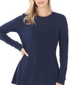 - Navy Long Sleeve Round Neck A-Line Top